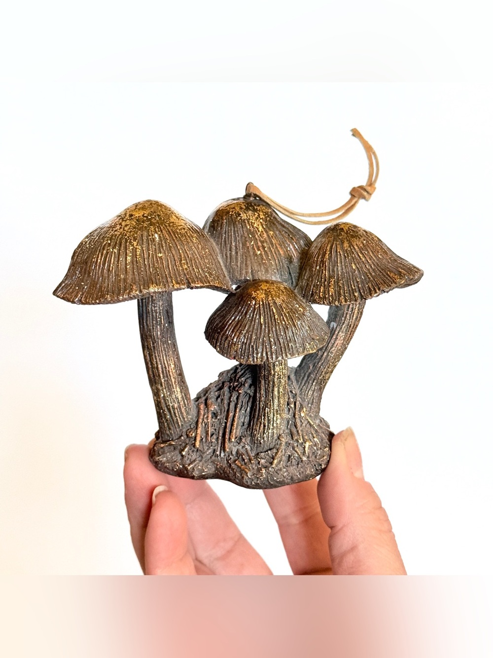 Rustic Gold Woodland Mushroom Cluster Ornament 4.5” | Vintage-Inspired